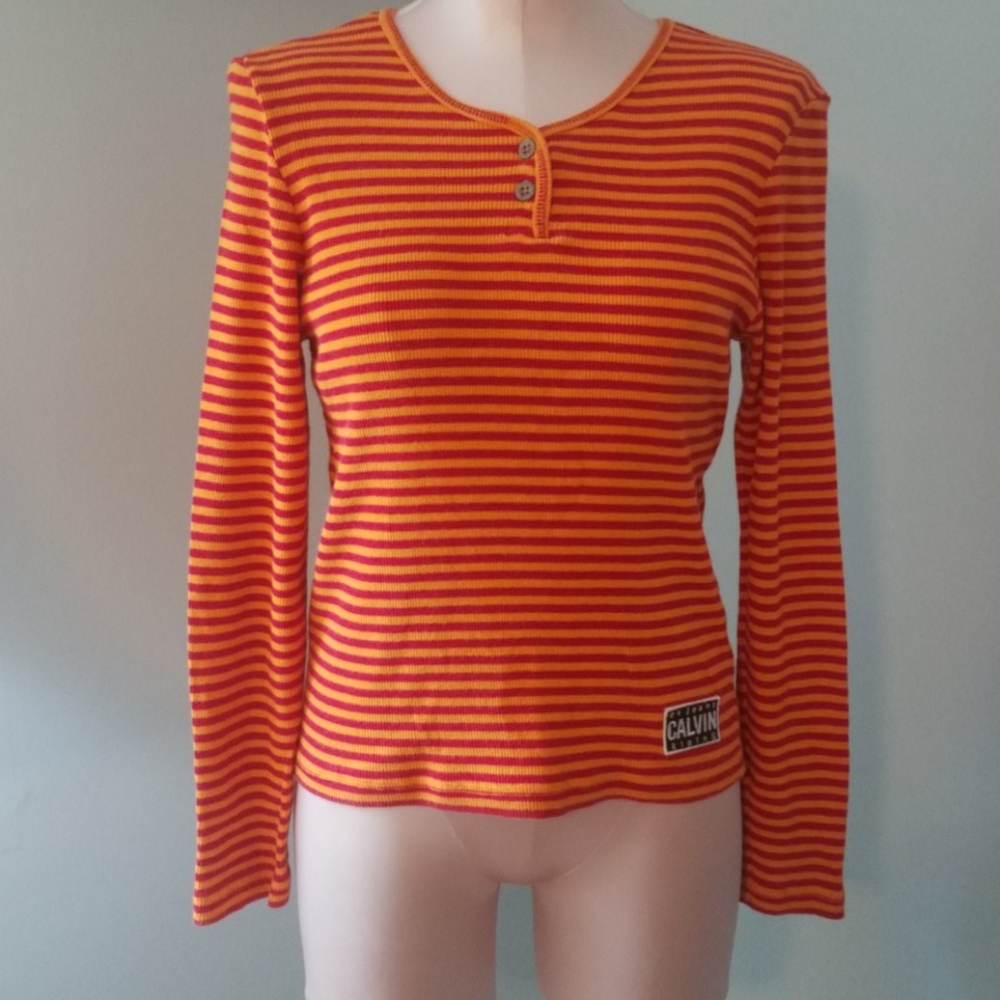 VTG 1980s Calvin Kline CK Jean's Striped Orange